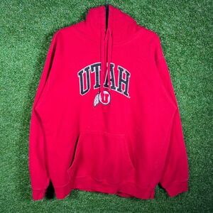 Genuine Stuff Utah Utes Hoodie Mens Large Red Embroidered Pullover Sweatshirt